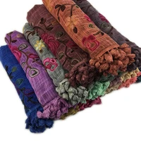 womens cotton hijab scarf warm embroider soft shawl flower tassel fashion muslim headband long wraps muffler pashmina bandana