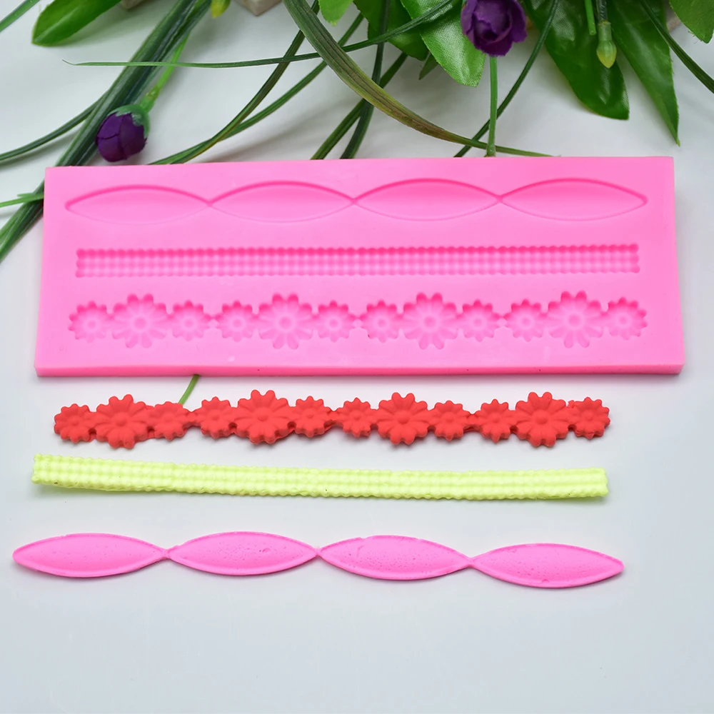 Новые 3D кружева цветок бисера цепь Силиконовые помадные формы для украшения