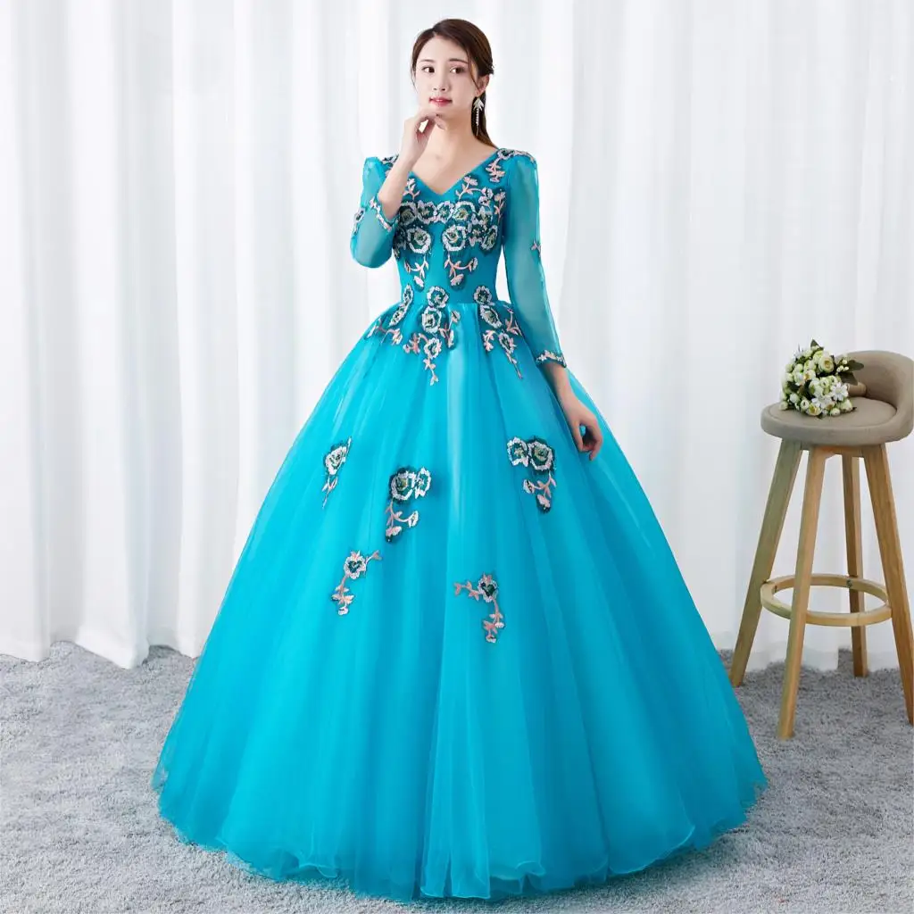 2019 Бальные платья бальные с аппликацией длинные рукава Vestidos De 15 Sixteen милое