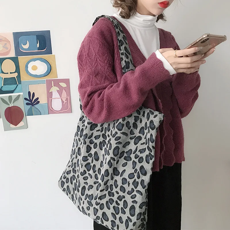 

High Quality Women Leopard Tote Large Capacity Female Casual Shoulder Bag Lady Daily Handbag Shopping Bag