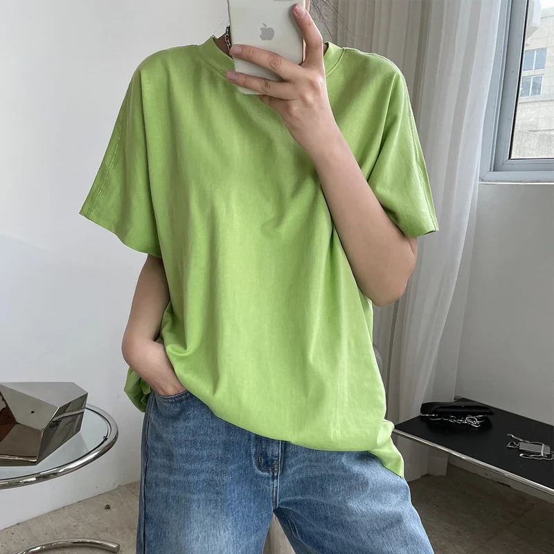 

Summer women's casual solid color round neck long-sleeved loose T-shirt