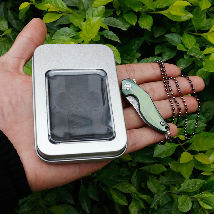 

Mini Outdoor Folding Knife Key Knife VG10 Damascus Blade Titanium Handle Camping Pocket Multifunctional Gift Creative EDC Knives