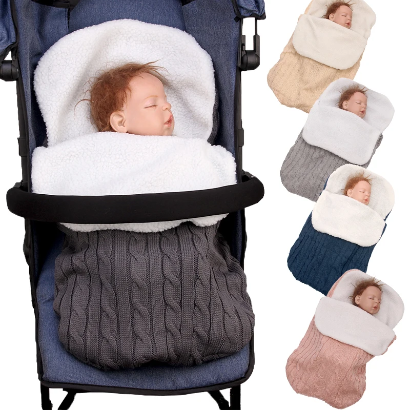 Baby Sleeping Bag Winter Envelope For Newborns Infant Stroller Cotton Knitted Envelopes Blanket Sleep Sack Bags | Мать и ребенок