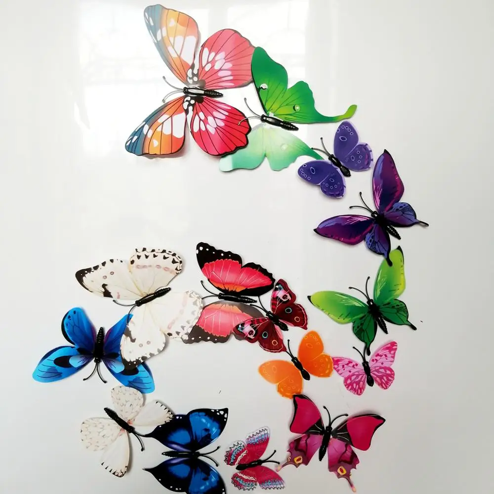 12 шт./лот ПВХ искусственные красочные бабочки декоративные комнаты домашний