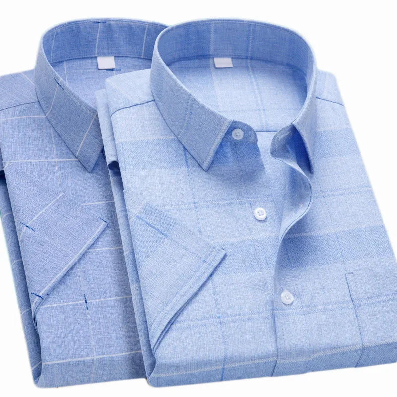 Мужская хлопковая рубашка в клетку голубая формальная Классическая полоску с