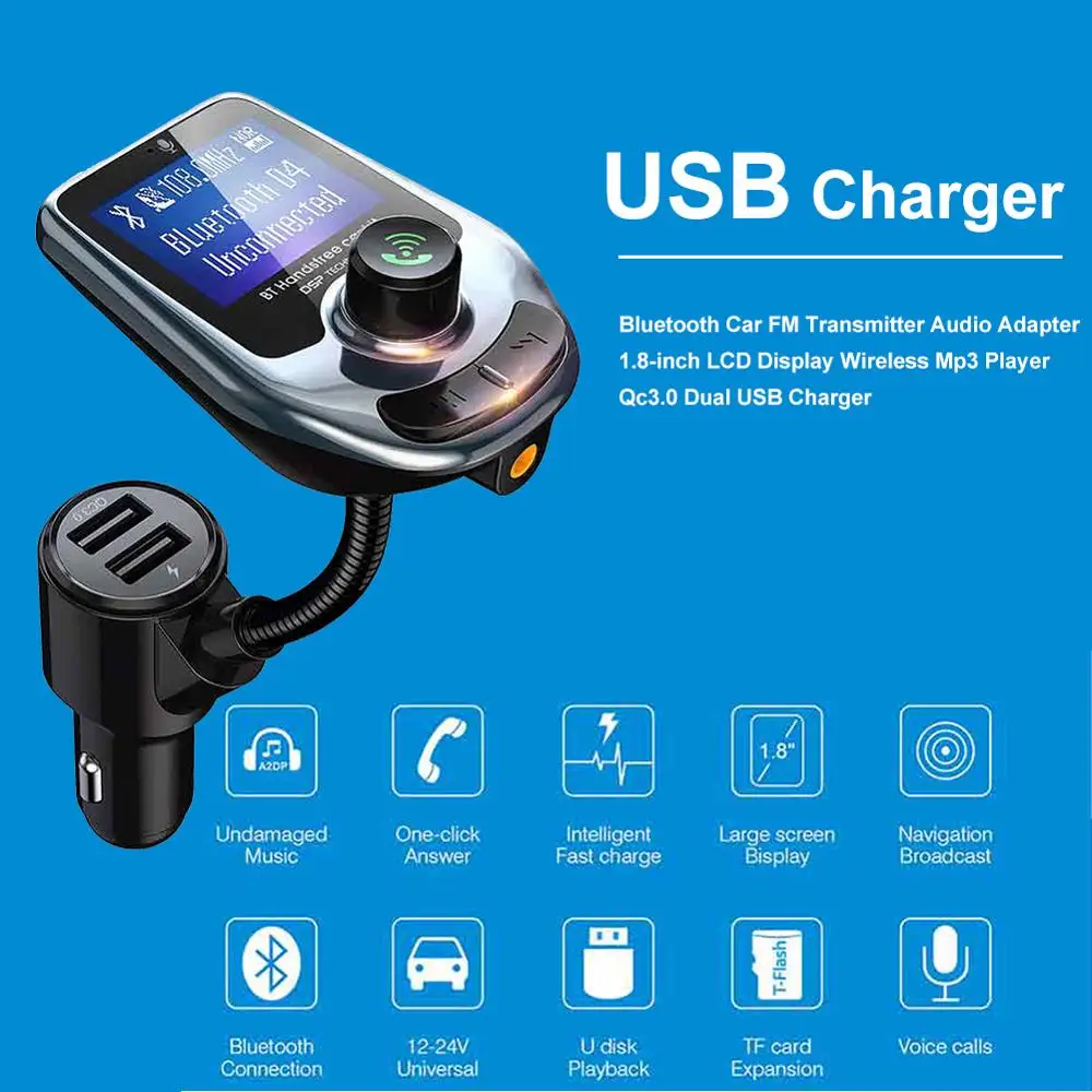 Беспроводной Bluetooth MP3 радио передатчик адаптер автомобильный Bluetooth FM передатчик USB зарядное устройство AUX вход с ЖК-дисплеем музыка Playe