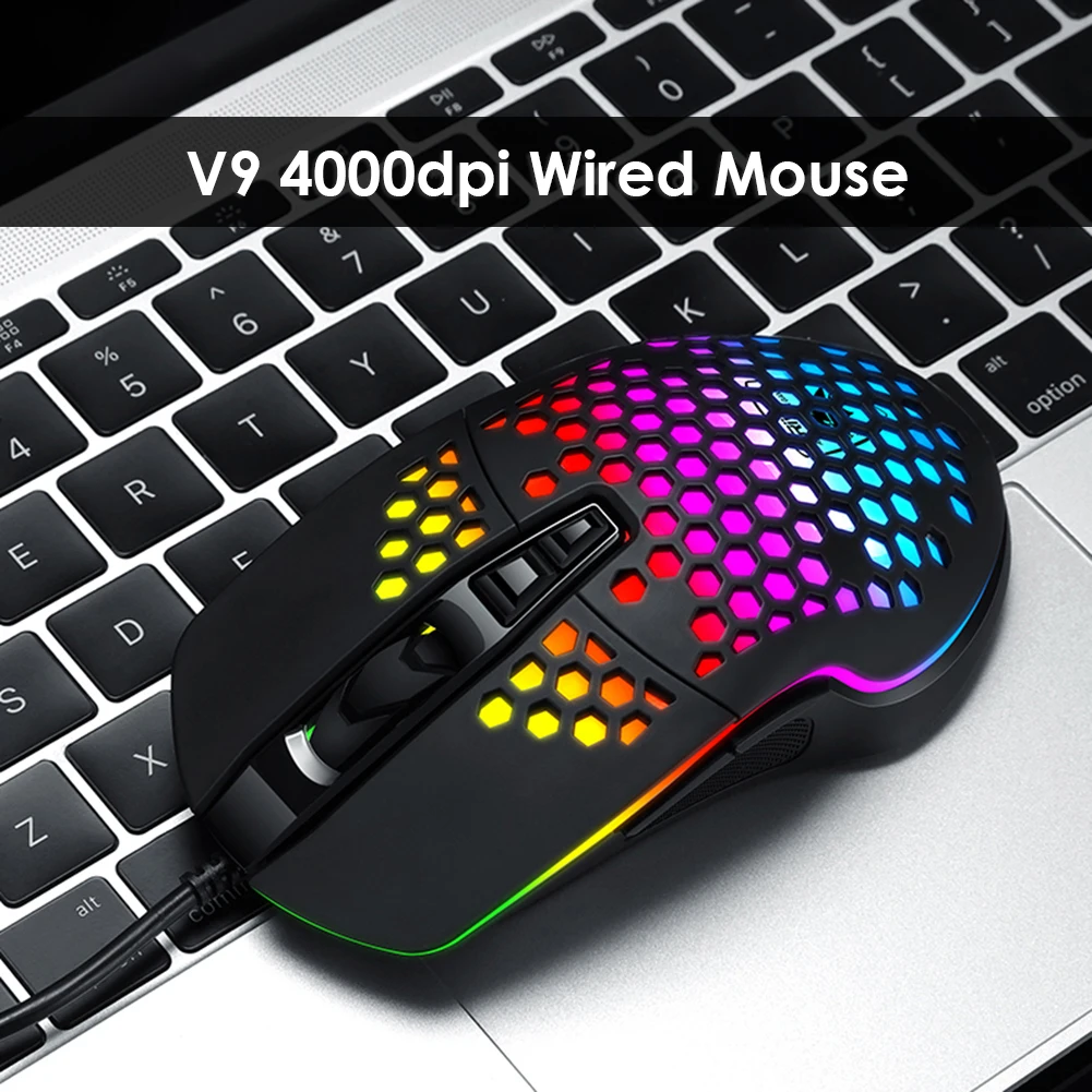 

V9 USB Wired Mouse 4 Gears 4000 DPI Adjustable Backlight 7 Buttons Hollow PC Optical Gaming Mouse Ergonomic Mice Dropshipping