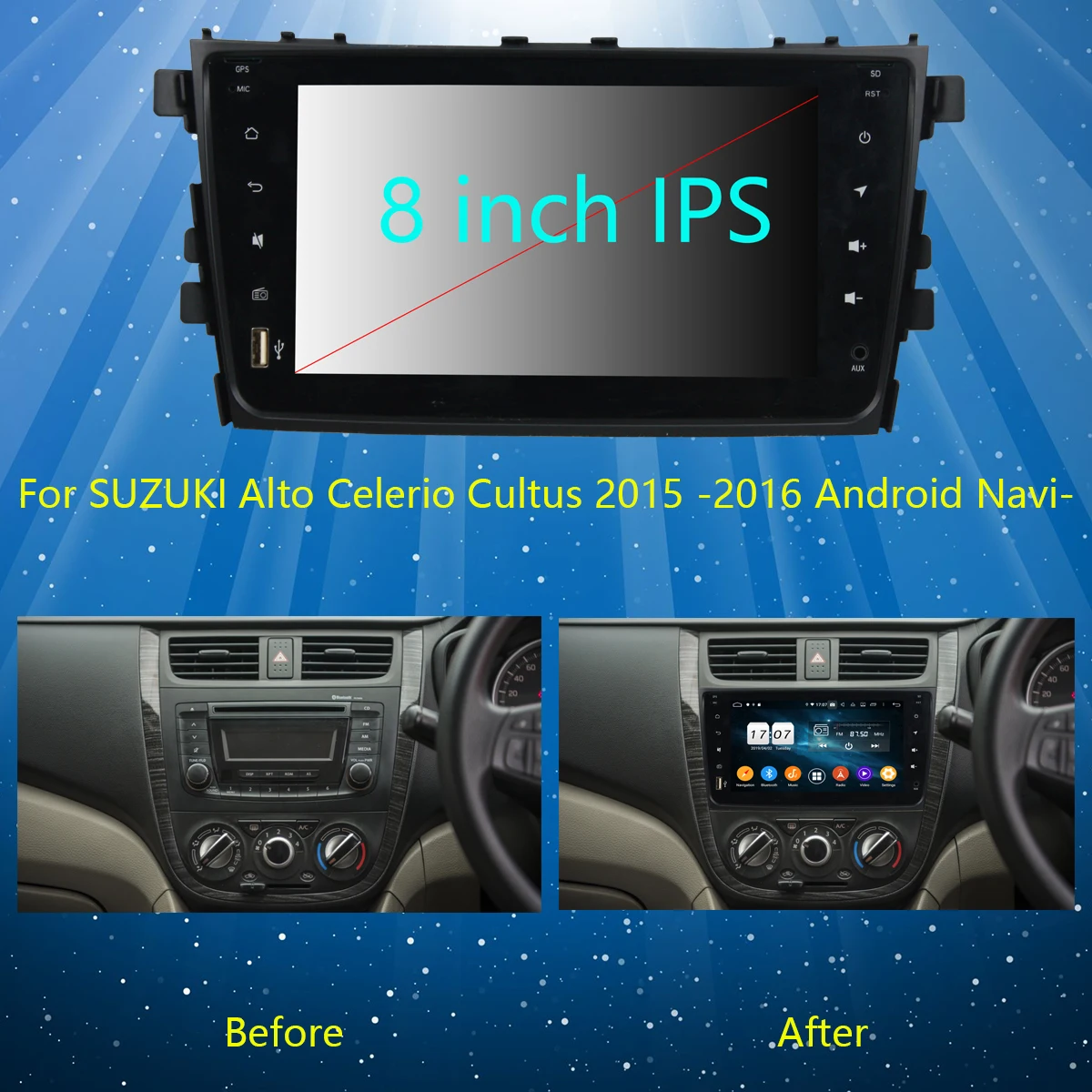 Автомобильный DVD-плеер 8 дюймов IPS 1280*720 ядер 4 Гб ОЗУ + 64 ПЗУ Android 9 0 для Suzuki Alto Celerio