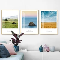 nordic forest landscape tree mountain whales sea water stone canvas painting wall picture printing poster living room decoration