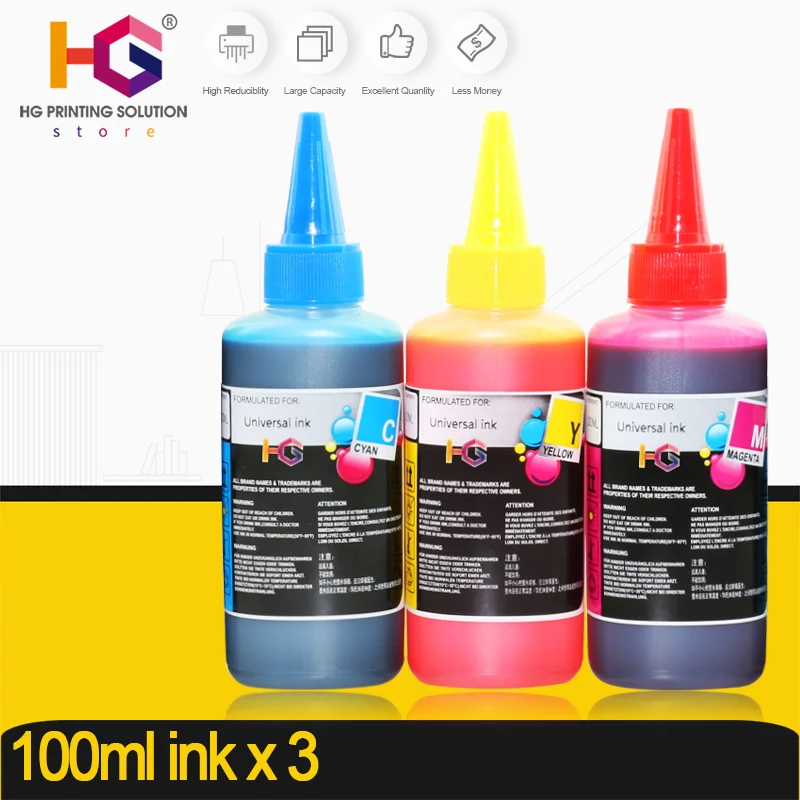 100ml x 3 Bottle Universal Refill Ink kit for Epson Canon HP Brother Inkjet Printer CISS Cartridge Printer Ink