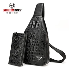 Feidikabolo Crocodile Pattern Leather Mens Chest Bag+Purse Fashion Classic Business Men Bags Negotiation Male Shoulder Bags