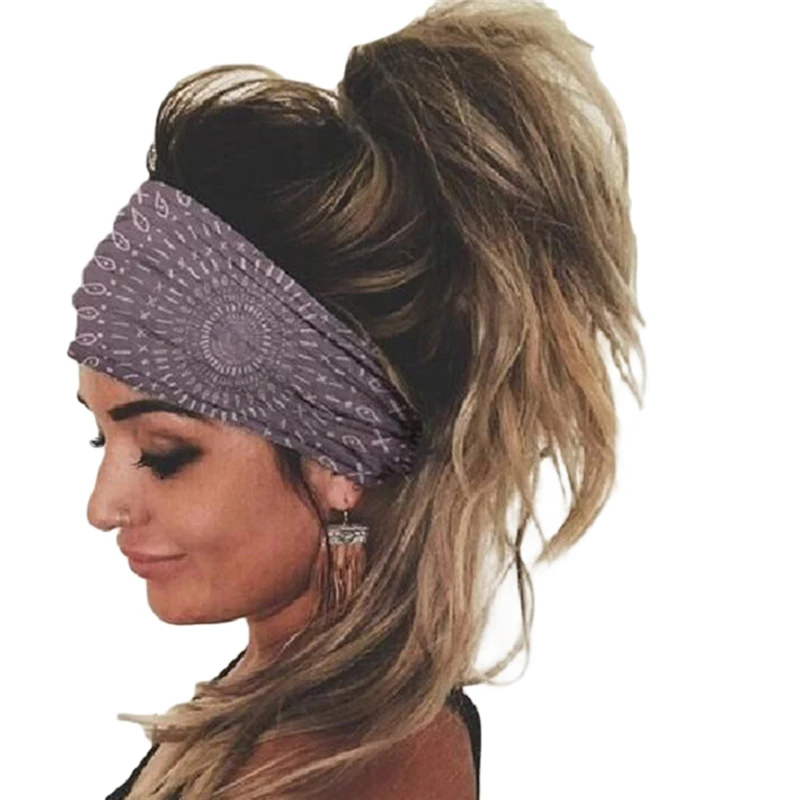 Женская эластичная повязка на голову широкая хлопковая бандана в богемном стиле