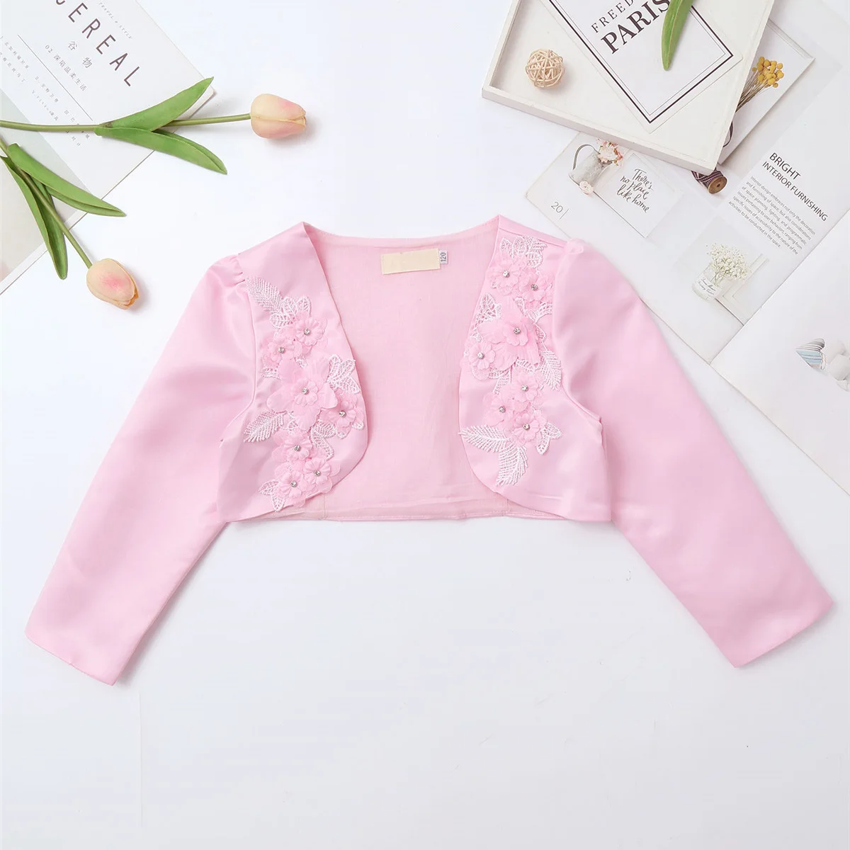 

Накидка болеро с объемными цветами для девочек, кардиган, детские платья с цветами, жакеты для причастия, дня рождения, Детская накидка