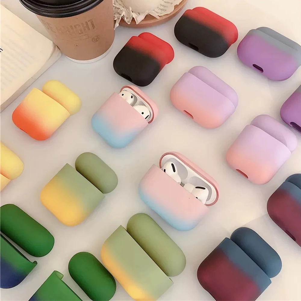 8 градиентных цветов силиконовый чехол для наушников Airpods 1 2 милый цветной