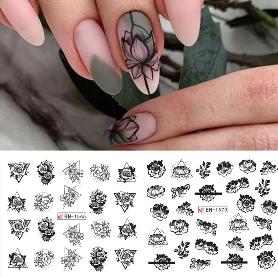 

12pc Valentine Nails Art Stickers Water Decals Slider butterfly leaf Letter Girl Leaf Transfer Polish Foils Nail French Manicure