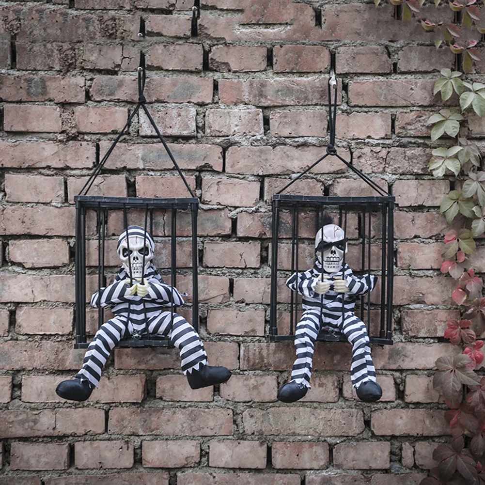 

Halloween Decoration Induction Skeleton Skull Death Prison Halloween Skull Prisoner Induction Eyes Glowing Screaming Party Suppl