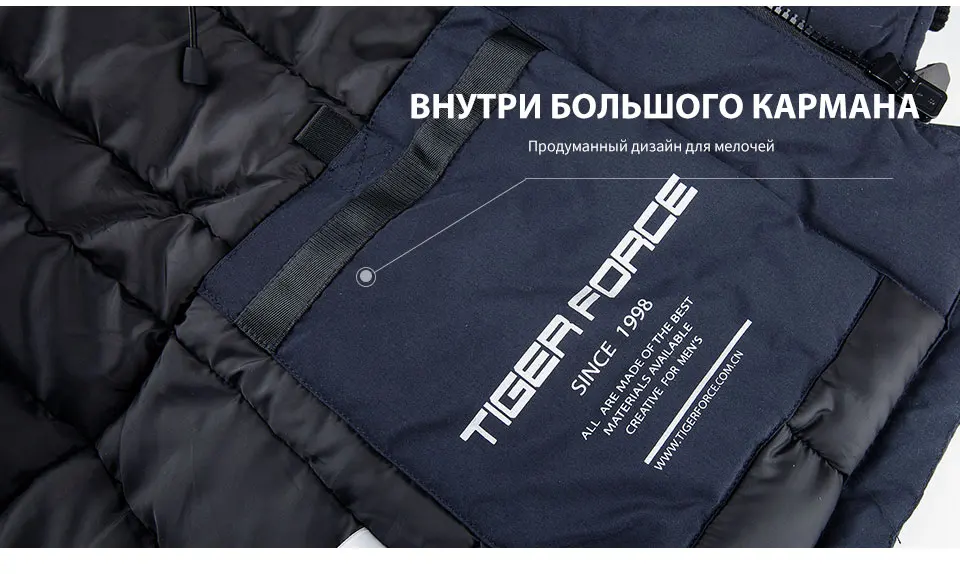 TIGER FORCE Мужская Утепленная Парка Зимняя Куртка Мужская Синтепух Мужское Пальто С Меховым Воротником Енота Модное Пальто Мужс