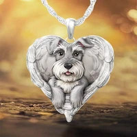 hot selling new fashion heart dog necklace silver color angel wings pendant for women girl party jewelry gift