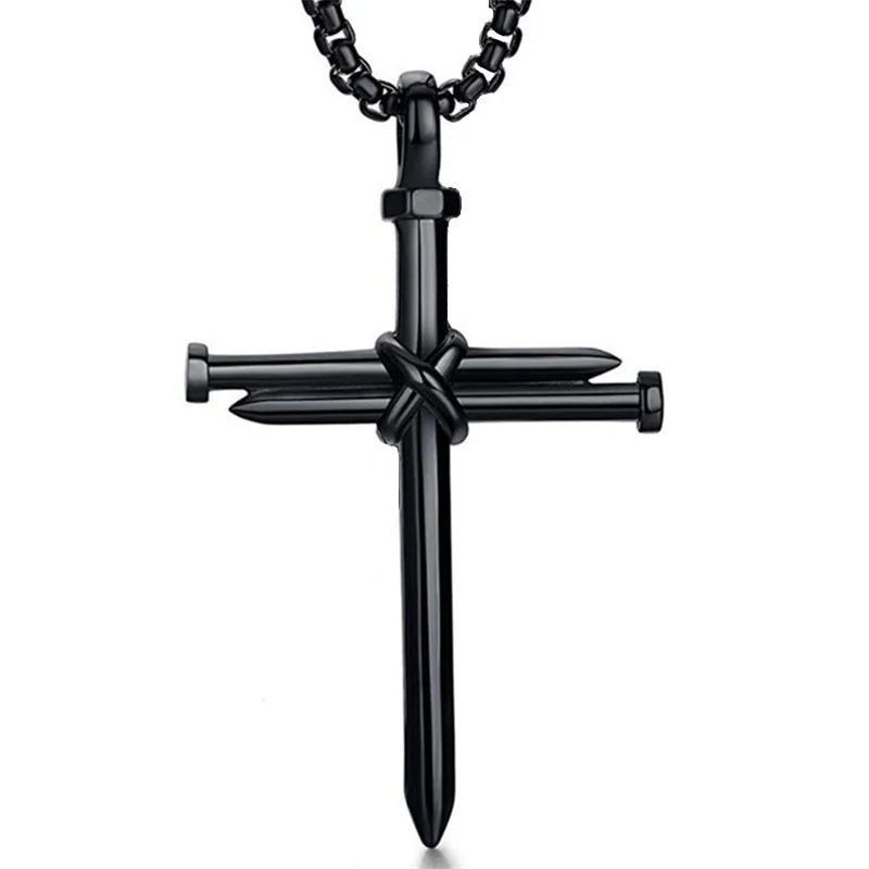 

European And American Stainless Steel Cross Nail Punk Men's Simple Titanium Pendant Necklace