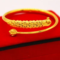 fine jewelry 24k gold bracelet for women bangle ethnic style charms filigree peacock bangle