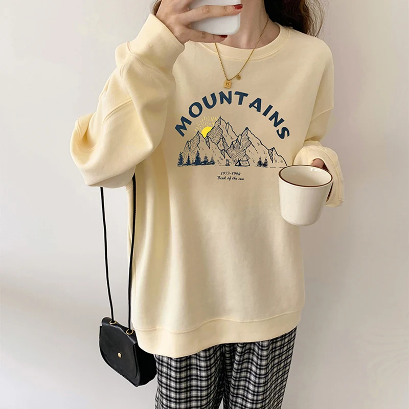 Женская толстовка с длинным рукавом винтажный свитшот круглым вырезом и