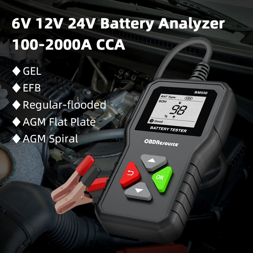 BM550 6V 12V 24V 100-2000A CCA емкость Цифровые Автомобильные системы инструменты анализатор