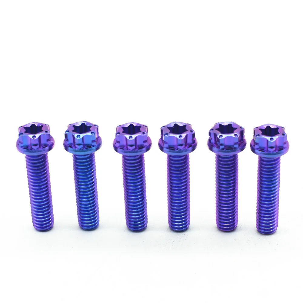 6 шт. титановые болты M6X25mm DIY MTB Горелые синие фиолетовые цветные полые фланцевые