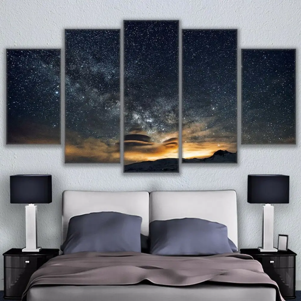 

No Framed Canvas 5Pcs Starry Night Sky Wall Art Posters For Living Room Modular Prints Pictures Paintings Home Decor Decorations
