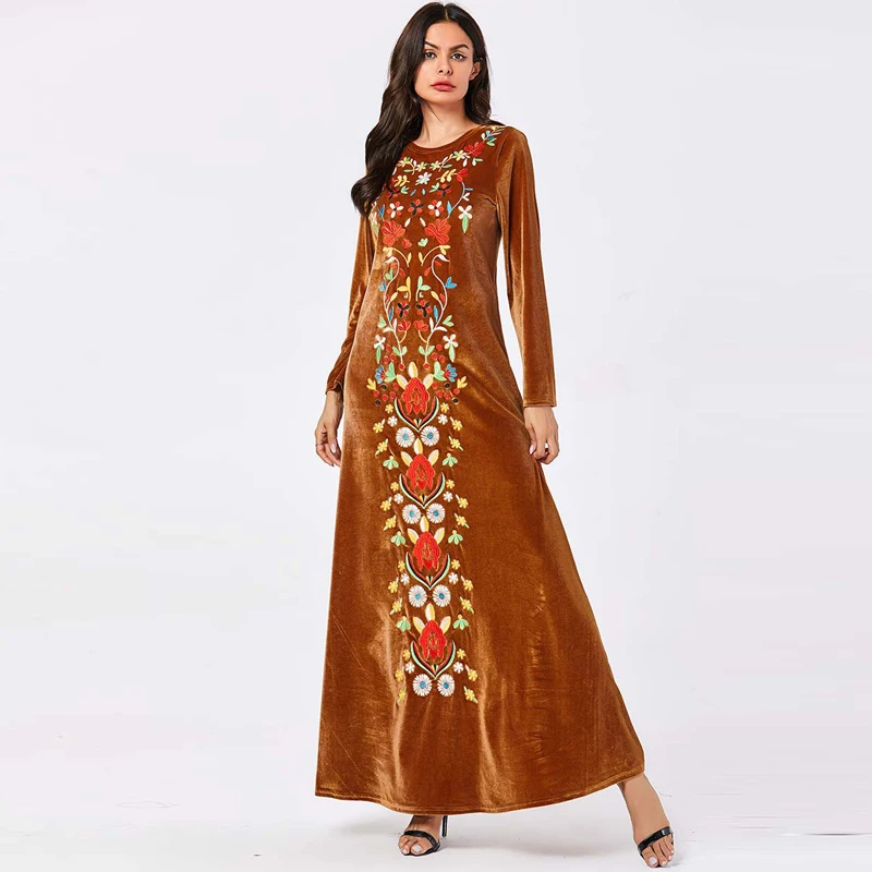 brown dress Бархатное Абая Дубай мусульманский хиджаб платье Абая для женщин турецкая исламская одежда кафтан Tesettur платье без рукавов Djelaba Femme - Цвет: brown dress