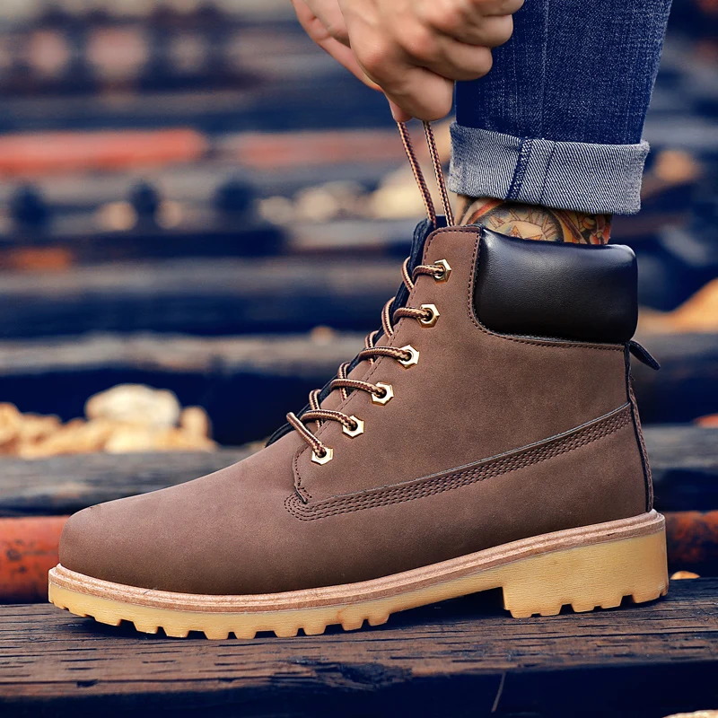 Coturno/коричневые мужские ботинки с высоким берцем Кожаные зимние Мужские