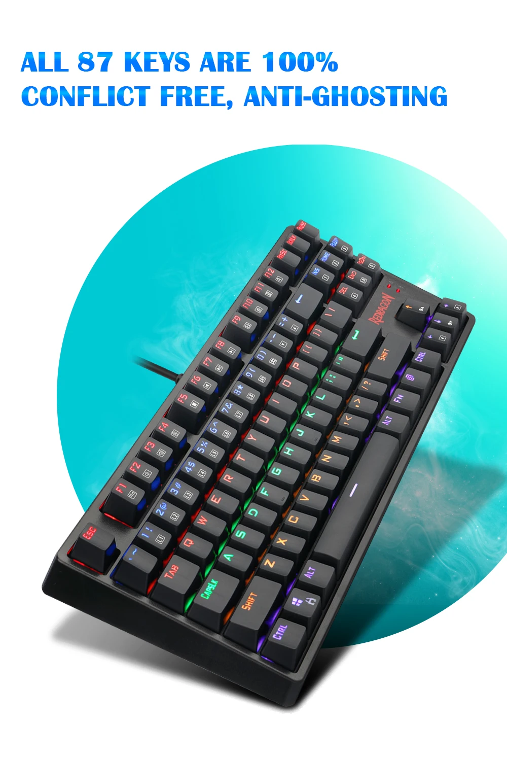 Redragon DAKSA K576 Радужная USB Механическая игровая клавиатура синий светодиодный переключатель с подсветкой 87 клавиш проводной ПК компьютерный геймер