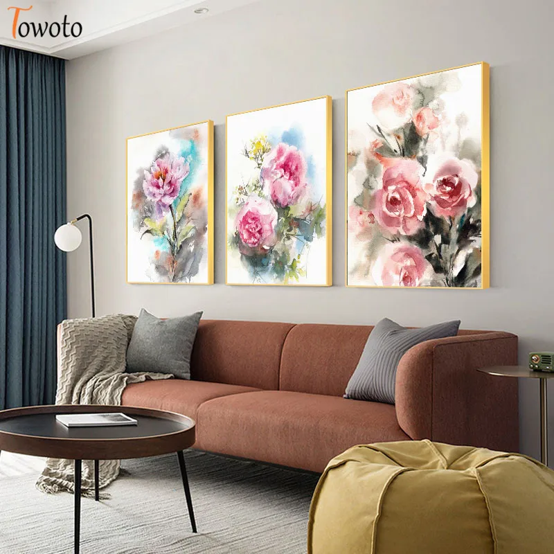 Настенная картина с акварелью и цветами для гостиной настенный постер принтом