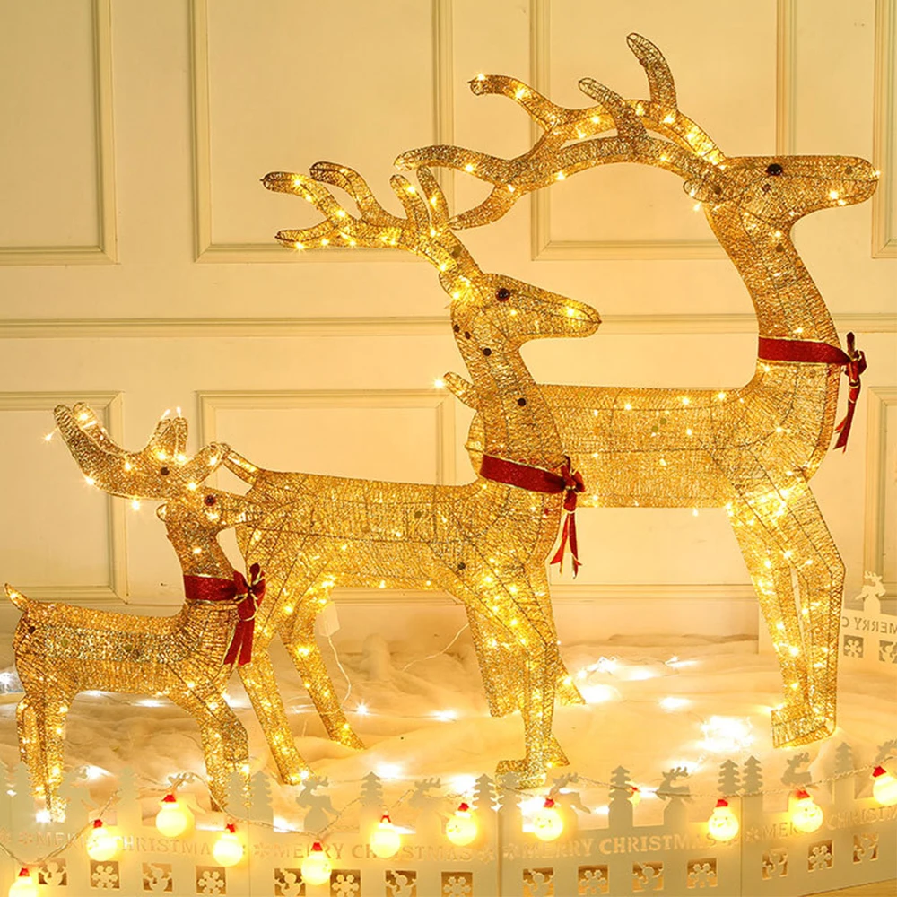 

30 40 50 CM Christmas Decoration Ornaments Gold Deer Elk Led Light Christmas Tree Scene Room House Navidad New Year Decoration