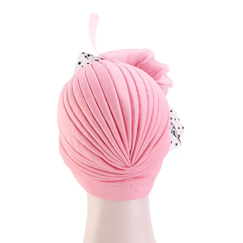 

Muslim Women Floral Net Feather Ruffle Turban Hat Cancer Hijab Headwear Headwrap Plated Hair Loss Cover Accessories