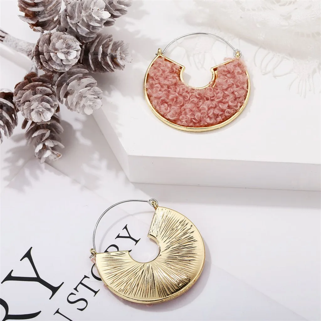 Полукруглые плюшевые серьги ретро темперамент c-тип женские трендовые модные