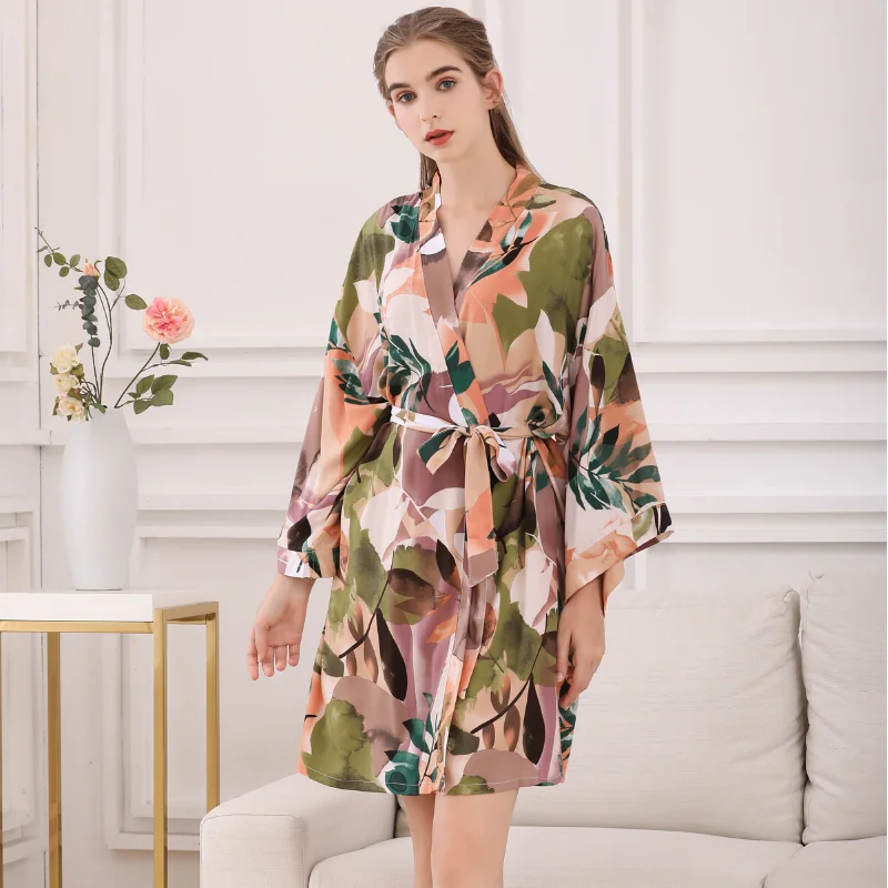 Халат женский с цветочным принтом домашняя одежда халаты длинными рукавами и