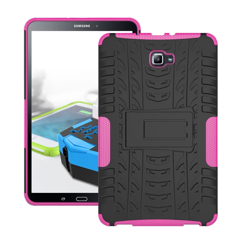 rose red Жесткий ПК+ Мягкий ТПУ защитный чехол для планшета samsung Galaxy Tab A A6 10,1 дюйма T585 T580 SM-T580 T580N защитный чехол+ ручка - Цвет: rose red