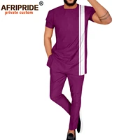 bazin riche african suit for men outfit set ankara style plus size short sleeve blouse and pants 2 piece tracksuit a2116020
