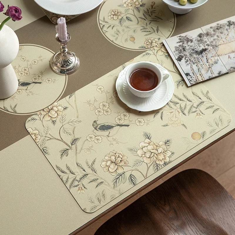 

Роскошная прямоугольная подстилка с изображением цветов, изолированные кожаные противоскользящие подставки, кухонная подставка, кухонная...