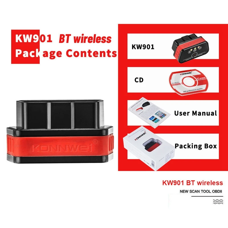 

KONNWEI Mini Bluetooth KW901 OBD 3.0 Automotive Scanner Car On-Board Diagnostic Multifunctional Car Diagnostic Tool