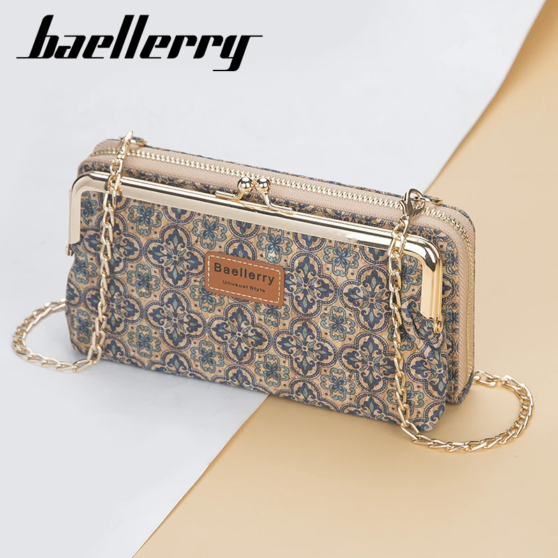 

2020 Fashion New Women Wallets Wood Grain Chain Long High Quality Phone Holder Classic Female Purse Zipper Wallet For Women
