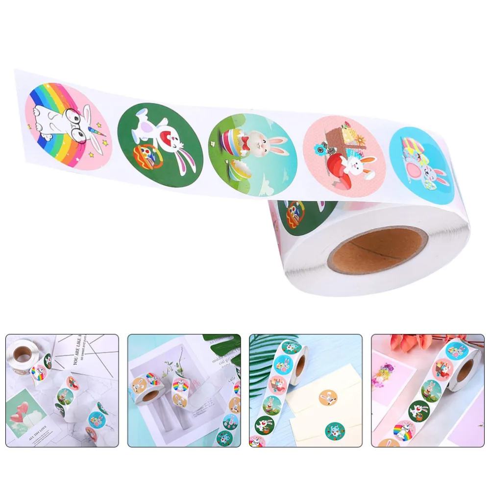 

1 Roll/500pcs Easter Gift Wrapping Decals Easter Bunny Labels Decals Gift Tags