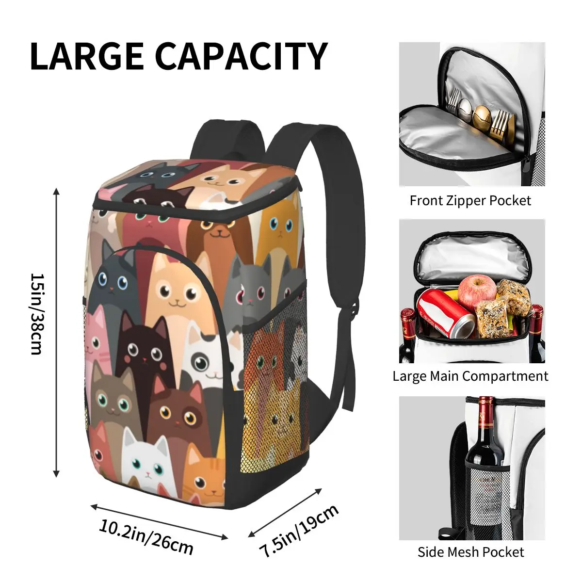 refrigerator bag cartoon cute cats pattern soft large insulated cooler backpack thermal fridge travel beach beer bag free global shipping