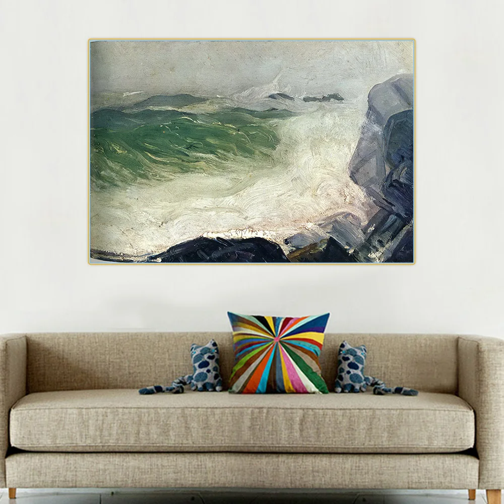 The Grey Sea - Картина маслом на холсте "Серое море" школы "Ash Can", плакат, изображение, украшение стены в современном стиле для домашнего интерьера.