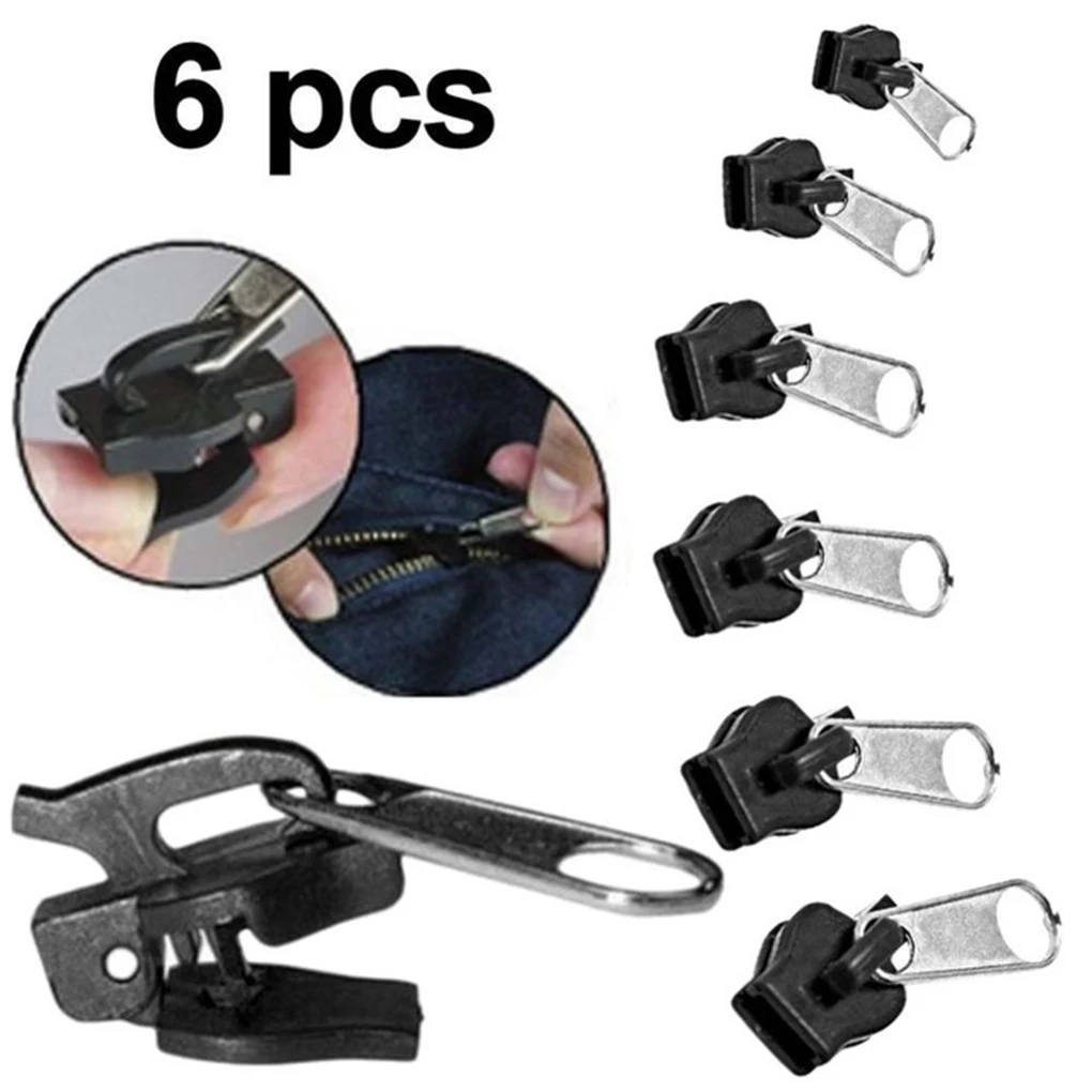 6 Pcs Replaces Zipper Universal Instant Fix Zipper Repair Kit Replacement Zip Slider Teeth Zippers For Clothes Purses Jackets