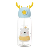 summer creative cartoon antler straw cup strap anti fall baby drinking plastic cup bounce children pot