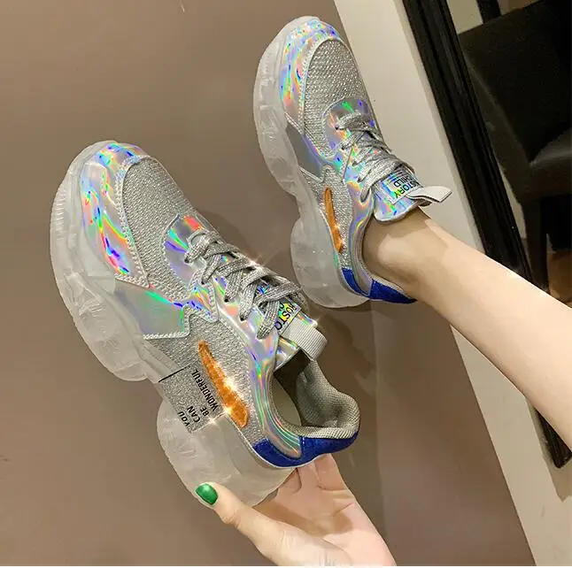 Мужские прозрачные кроссовки Harajuku женская прозрачная обувь на платформе повседневная обувь с лазером блестящая беговая Обувь