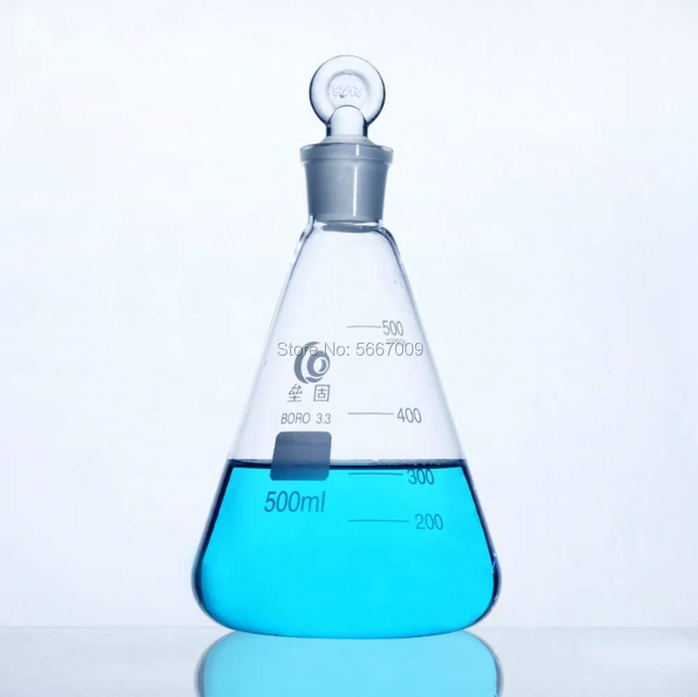 50ml to 1000ml Lab Borosilicate Glass Erlenmeyer Conical Flask with #19 #24 #29 Ground-in Ring Stopper