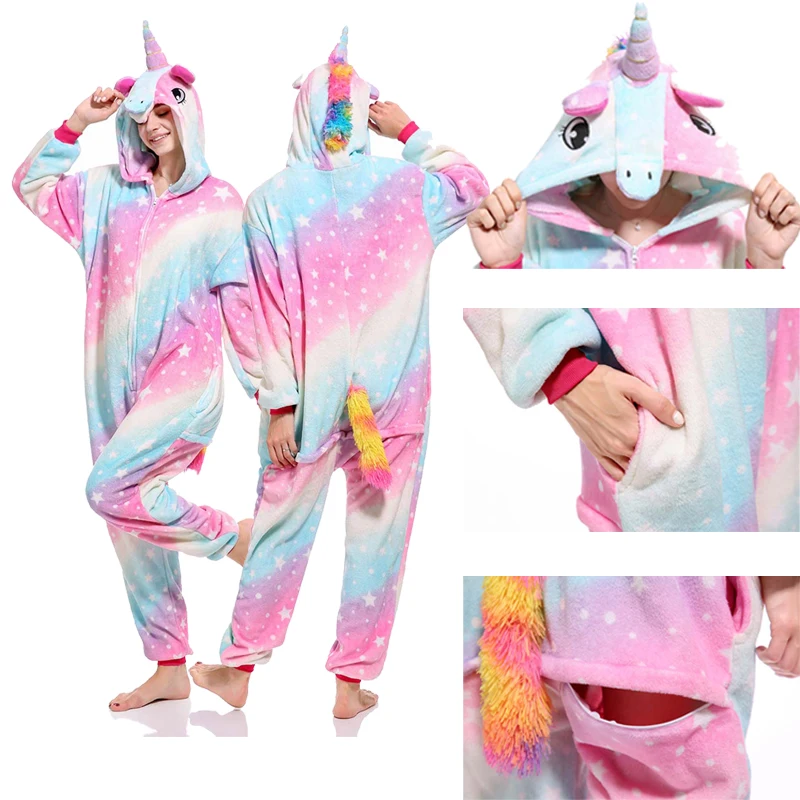 Зимние теплые пижамы кигуруми унисекс для мужчин и женщин взрослых с мультяшными