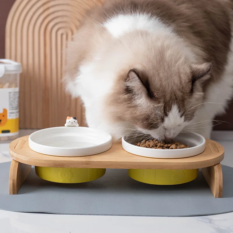 

Двойные миски для кошек с подставкой, керамические кормушки для собак, миска для еды для мелких и средних животных, емкость для еды для домаш...